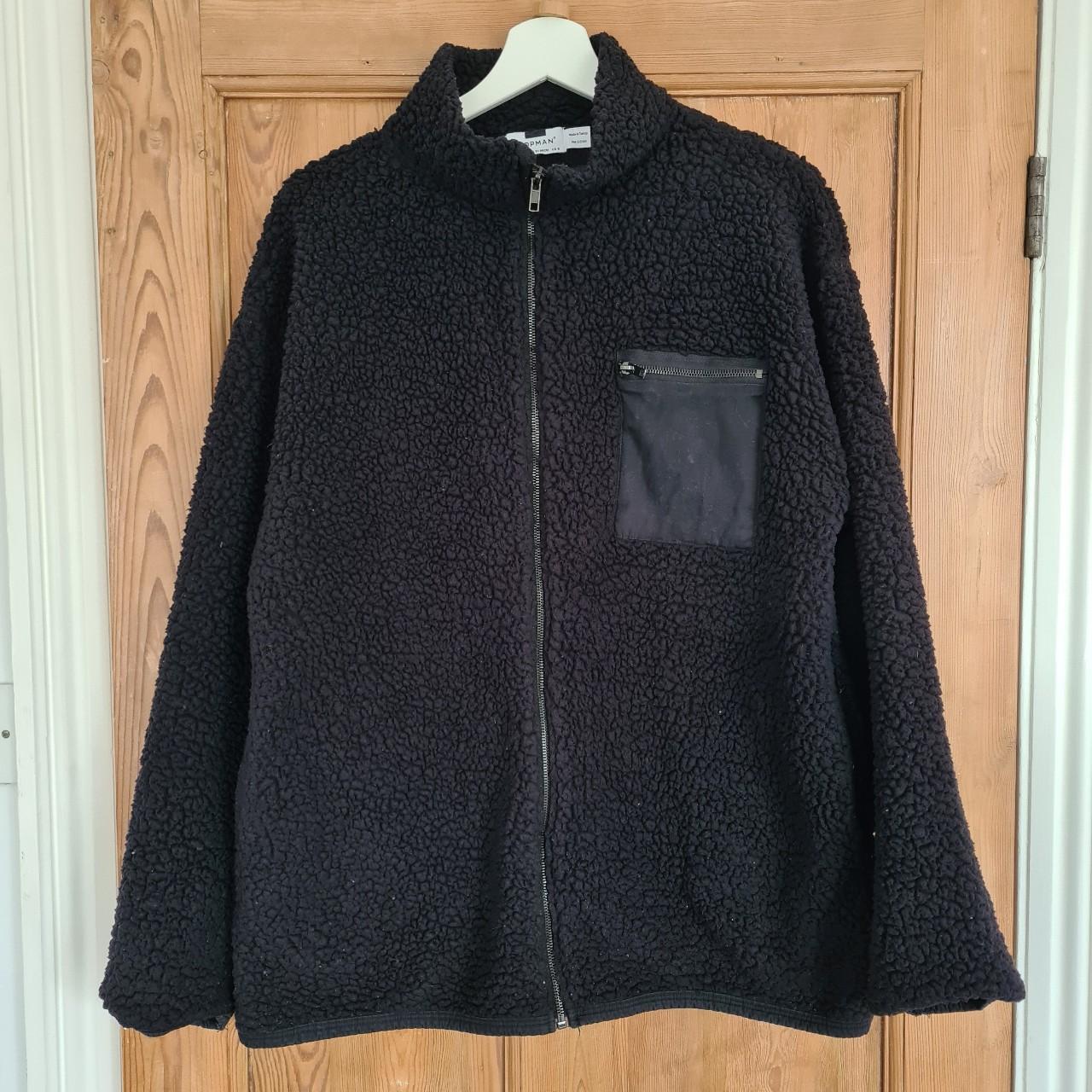 Black Topman zip-up jumper / fleece Thin teddy bear... - Depop