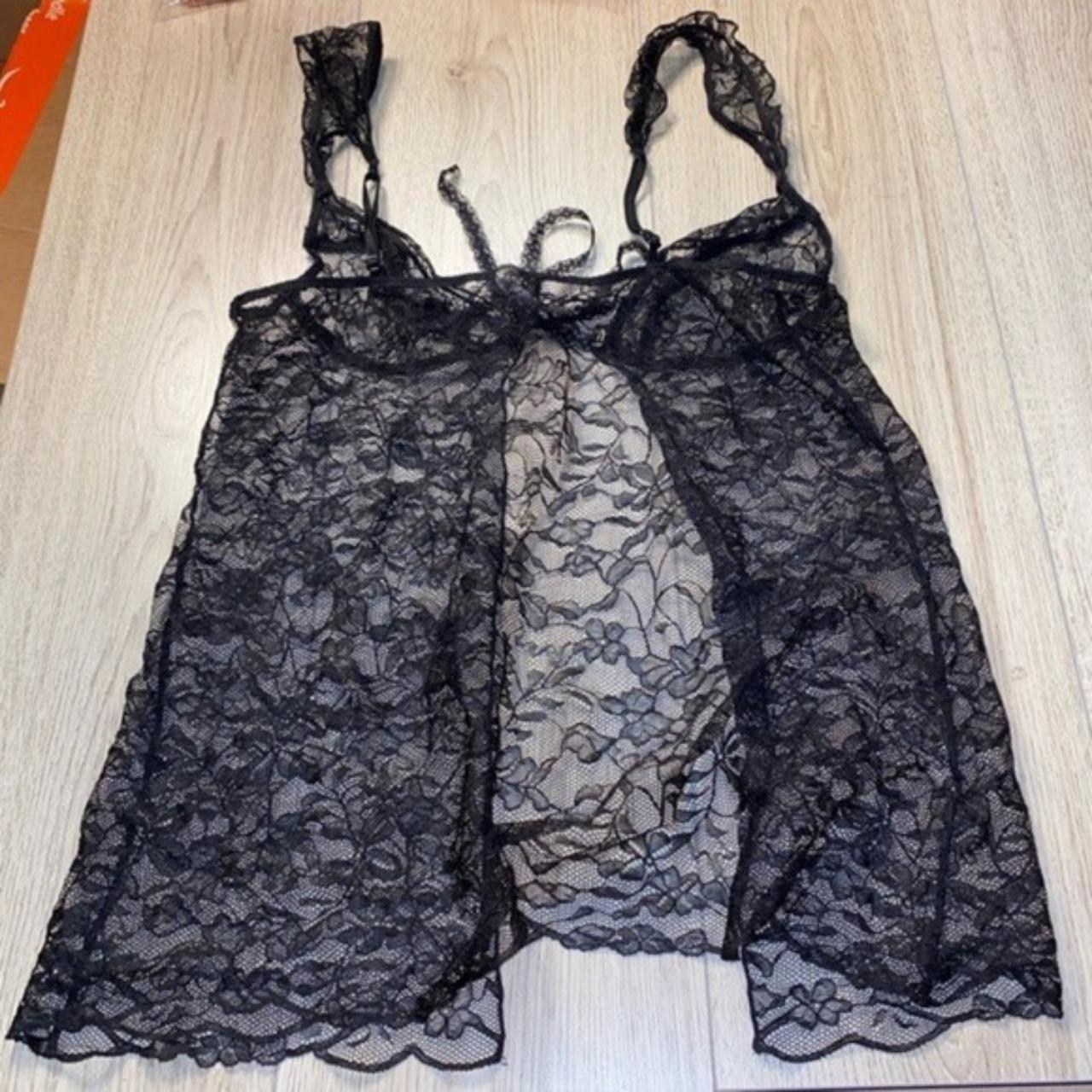 victorias secret black lace lingerie open to... - Depop