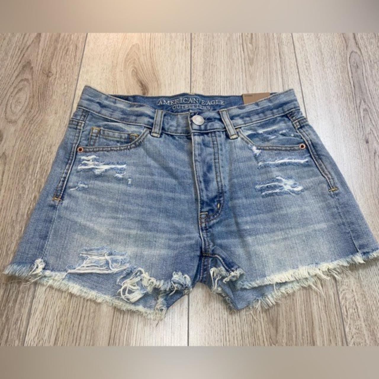 american eagle outfitters blue jean shorts open to... - Depop