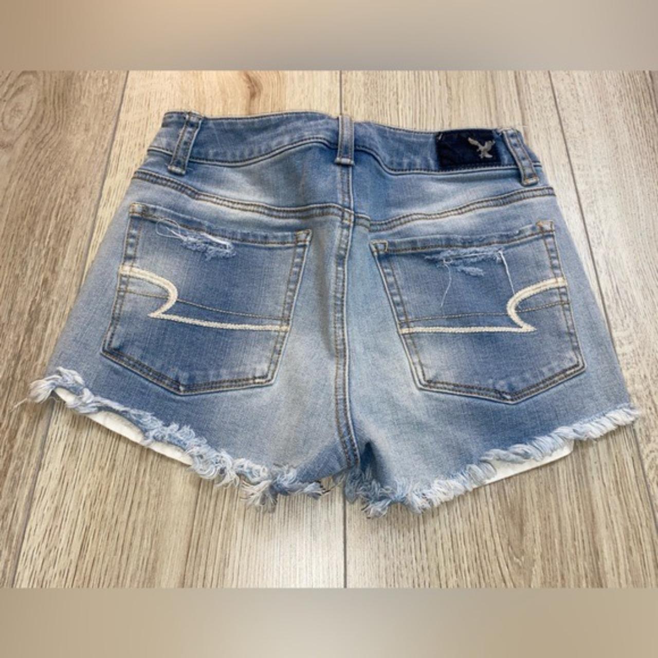 american eagle outfitters blue jean shorts open to... - Depop