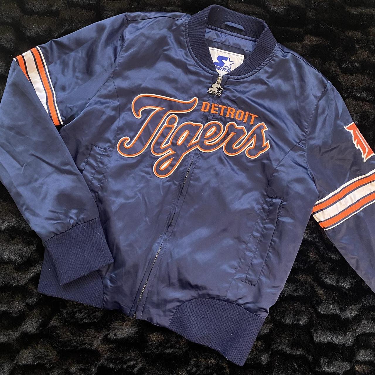 Vintage Detroit Tigers Baseball Starter Jacket Blue Satin MLB M