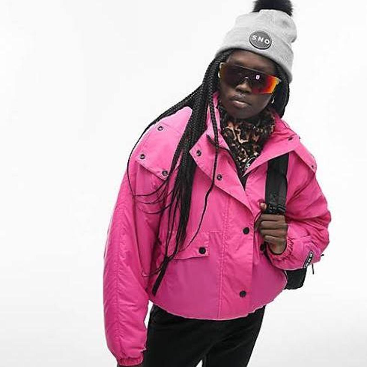 Topshop Sno hooded puffer ski jacket in pink size - Depop