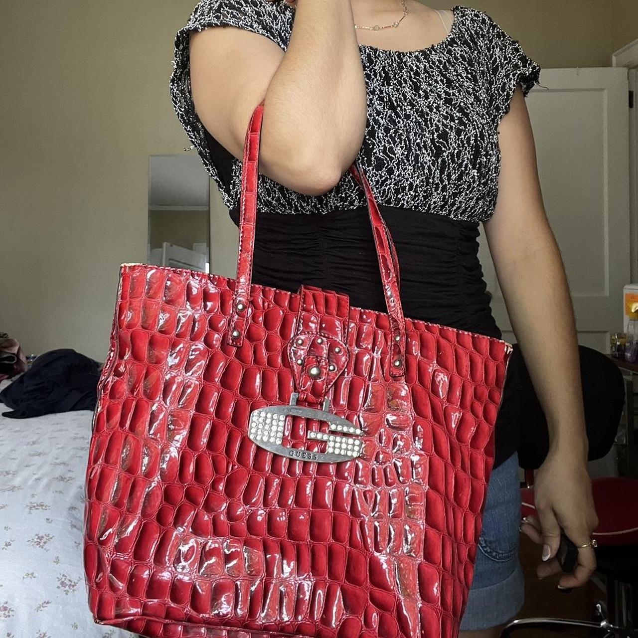 Guess vintage y2k red shoulder tote hand bag faux