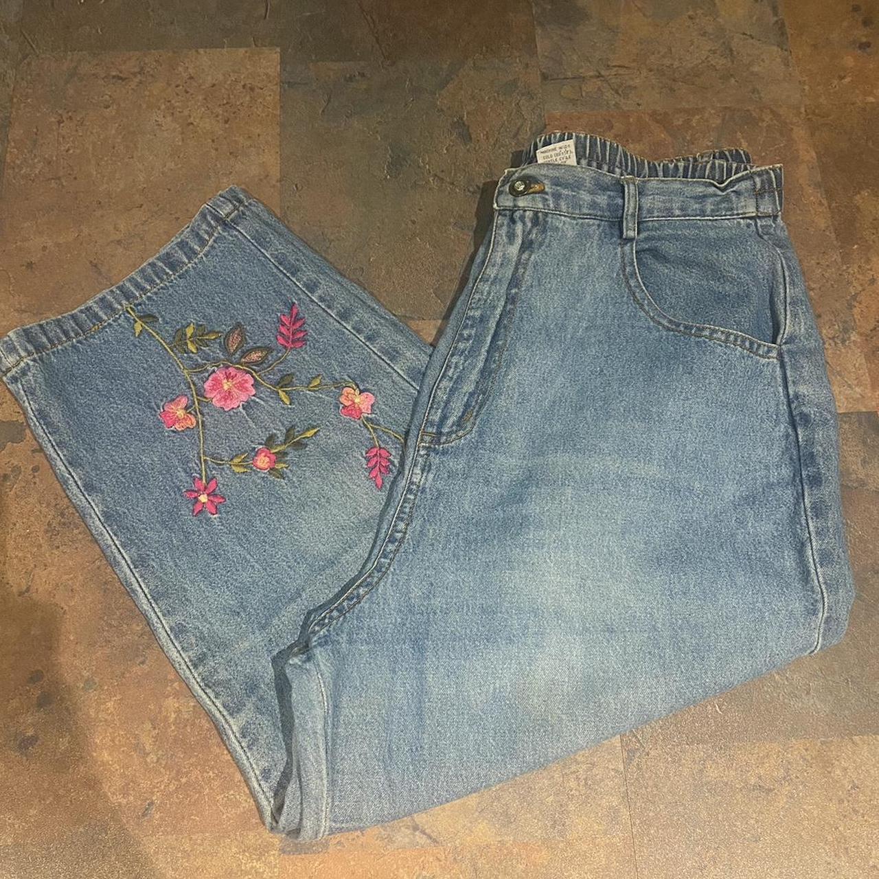 Vintage high waisted embroidered straight jeans from... - Depop
