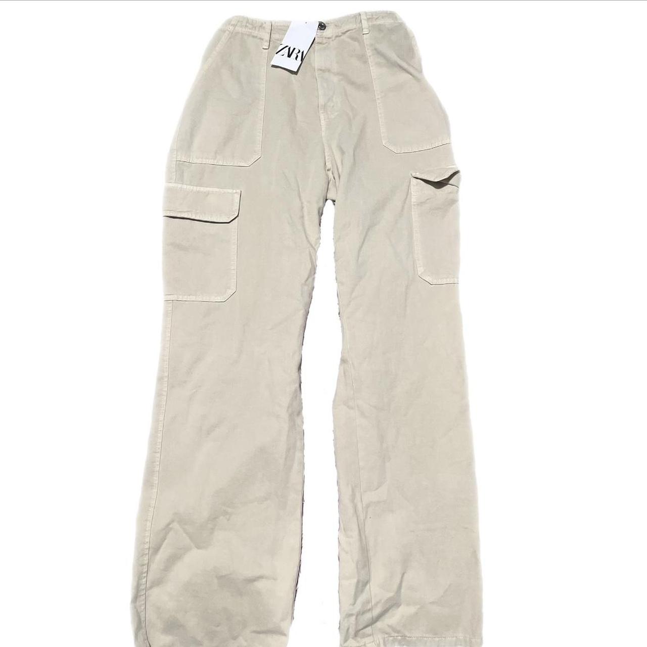 Zara Women's Tan and Cream Trousers Depop