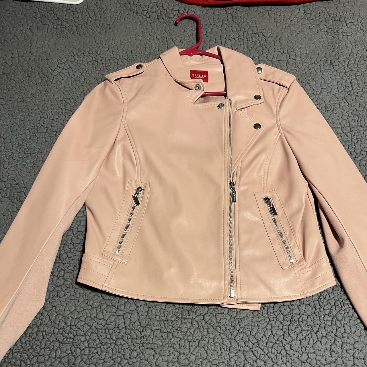 Pink guess leather jacket best sale