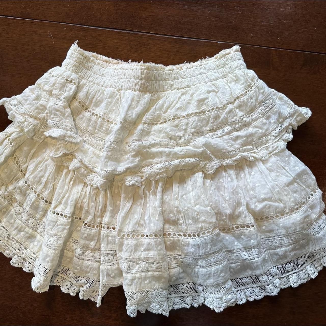 loveshackfancy white ruffle mini skirt. worn a few... - Depop