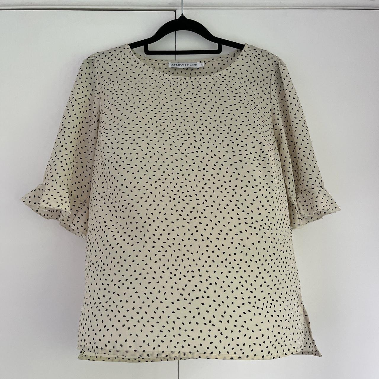 Atmos & Here Cream and black polka dot blouse Size 10 - Depop