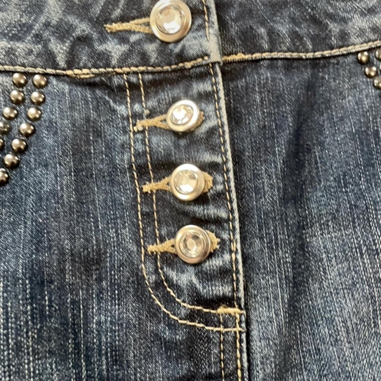 Stunning vintage y2k embellished denim mini skirt in... - Depop