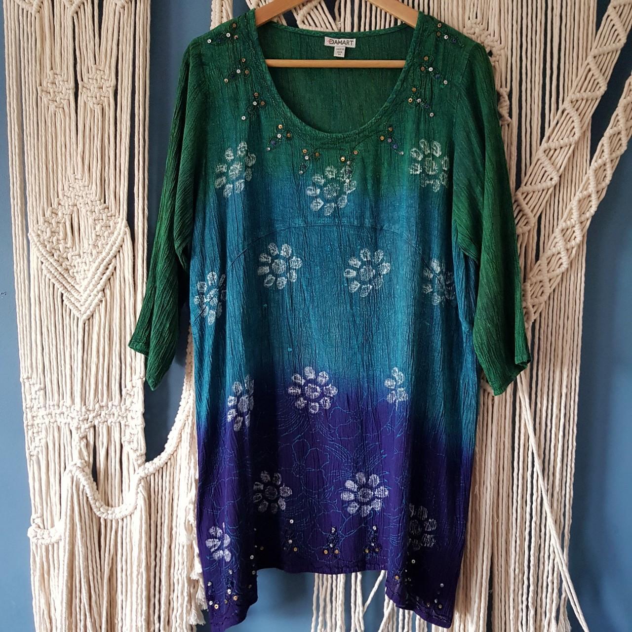 Damart Women's Purple and Green Dress | Depop