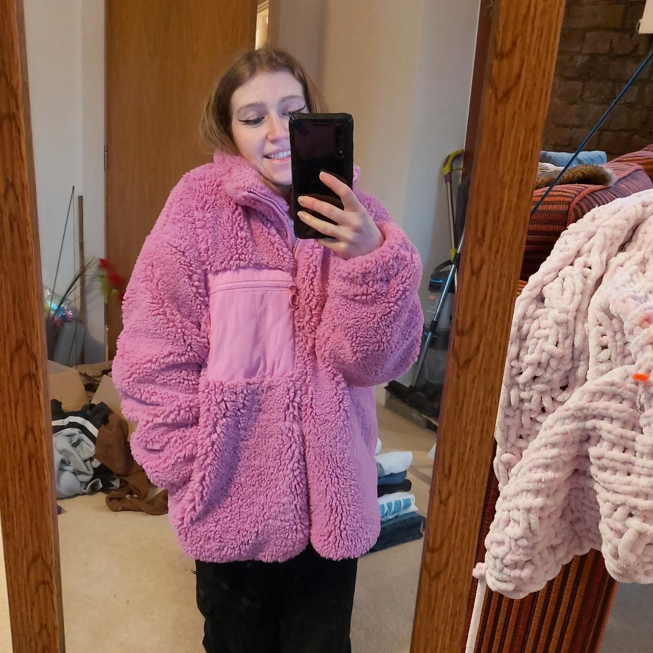 Fluffy Borg coat pink Pull Bear Oversized. Depop