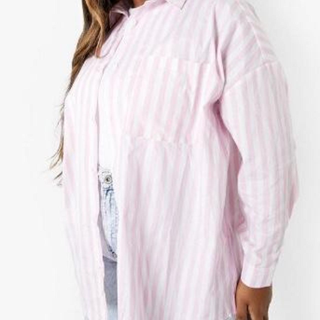 Boohoo Plus Women's Pink and White Blouse