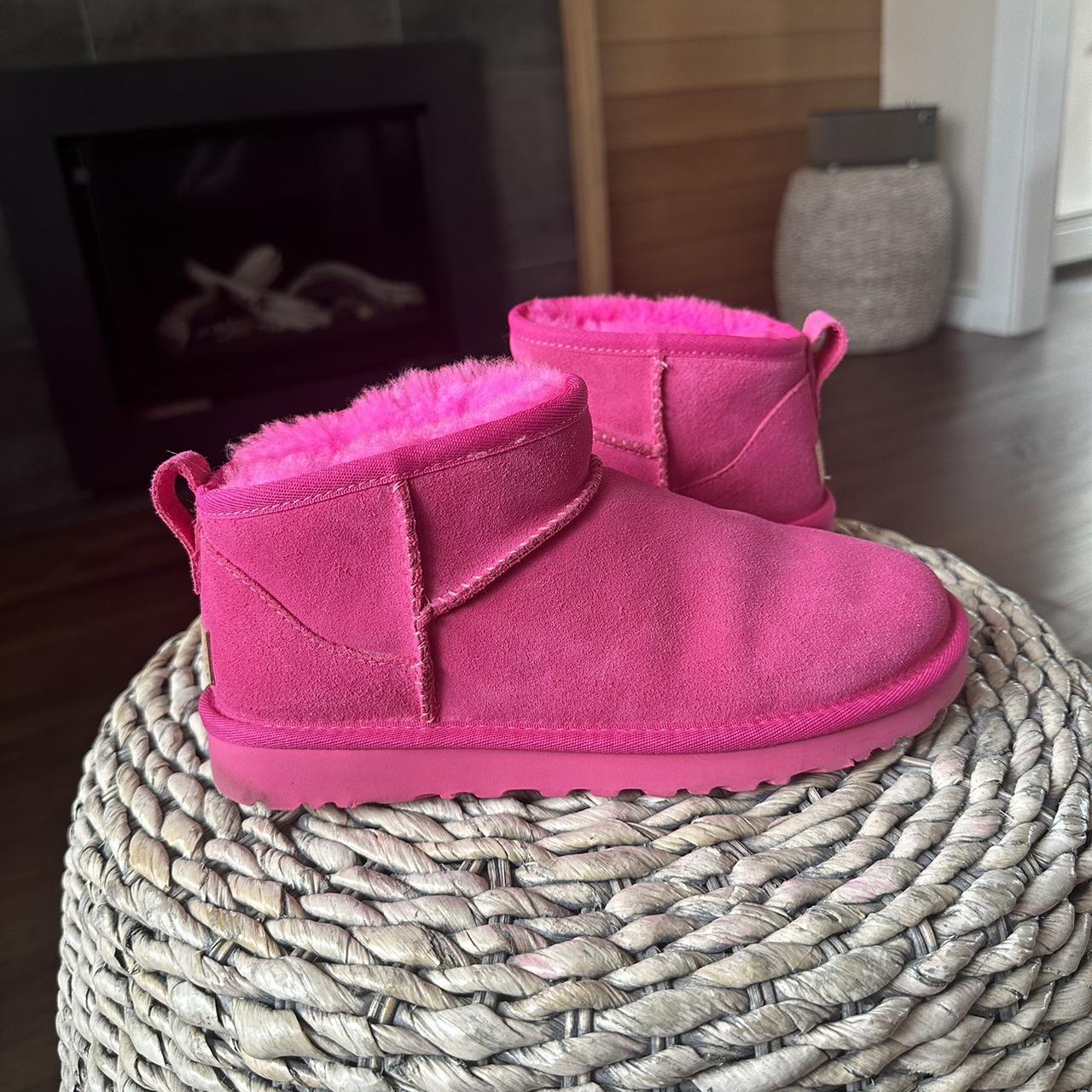 Ultra mini Hot Pink Uggs (like new) worn about 2-3... - Depop