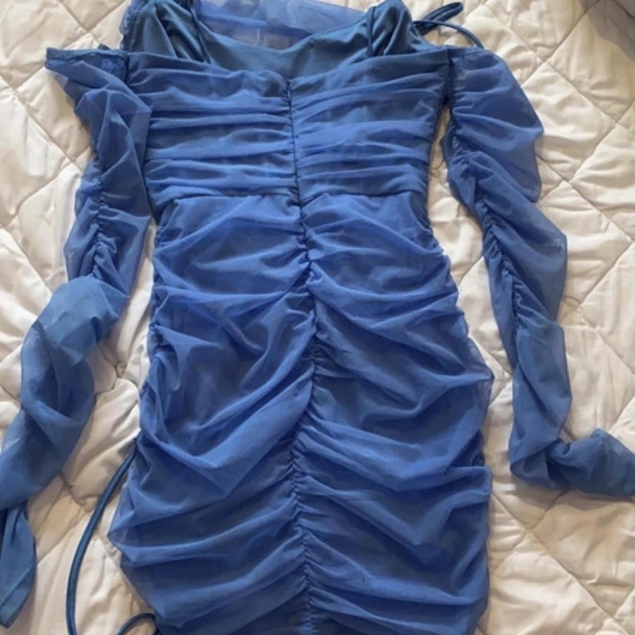 Oh Polly Tie Mesh Mini Dress in Blue Worn once, good... Depop