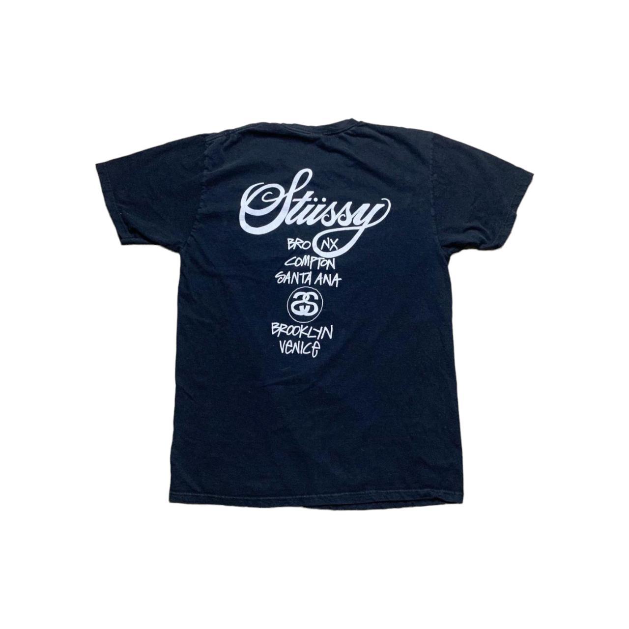 Stussy black spellout world tour graphic... - Depop