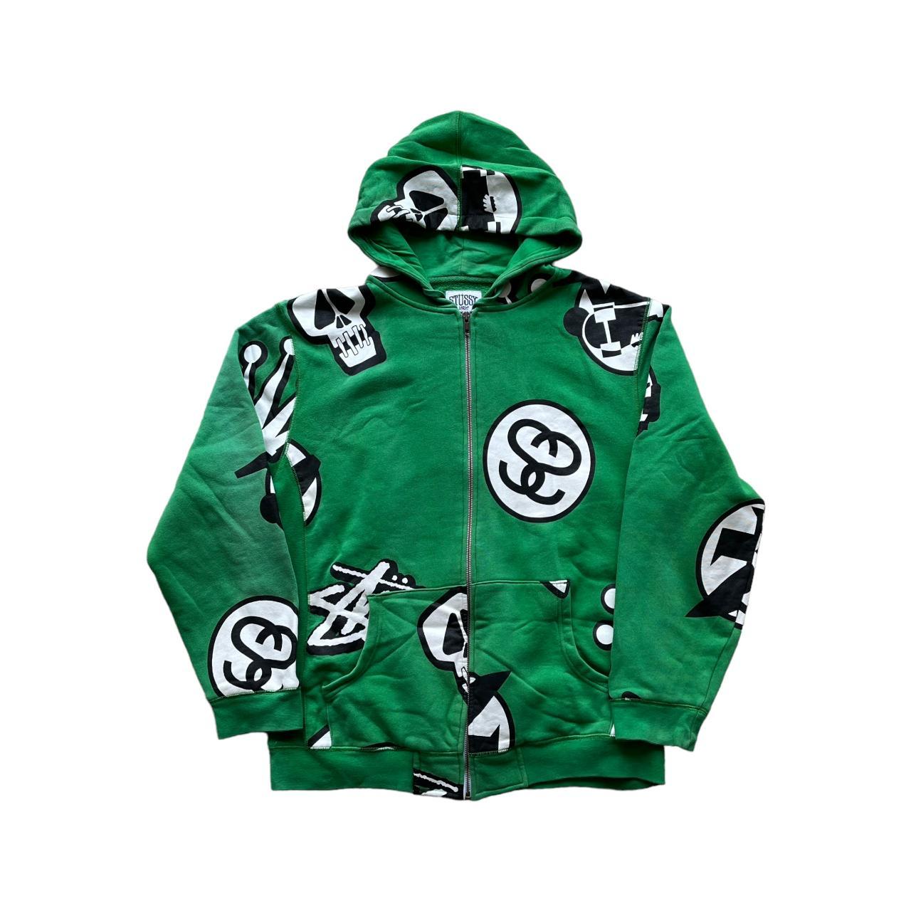 Stüssy Men's Green And White Hoodie 