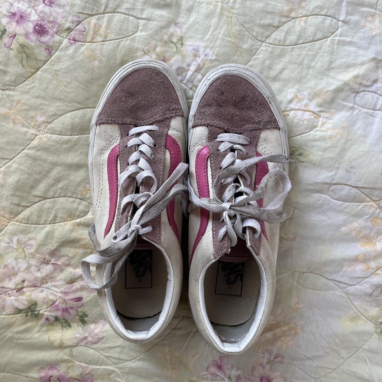 Vans Women's Pink and White Trainers | Depop