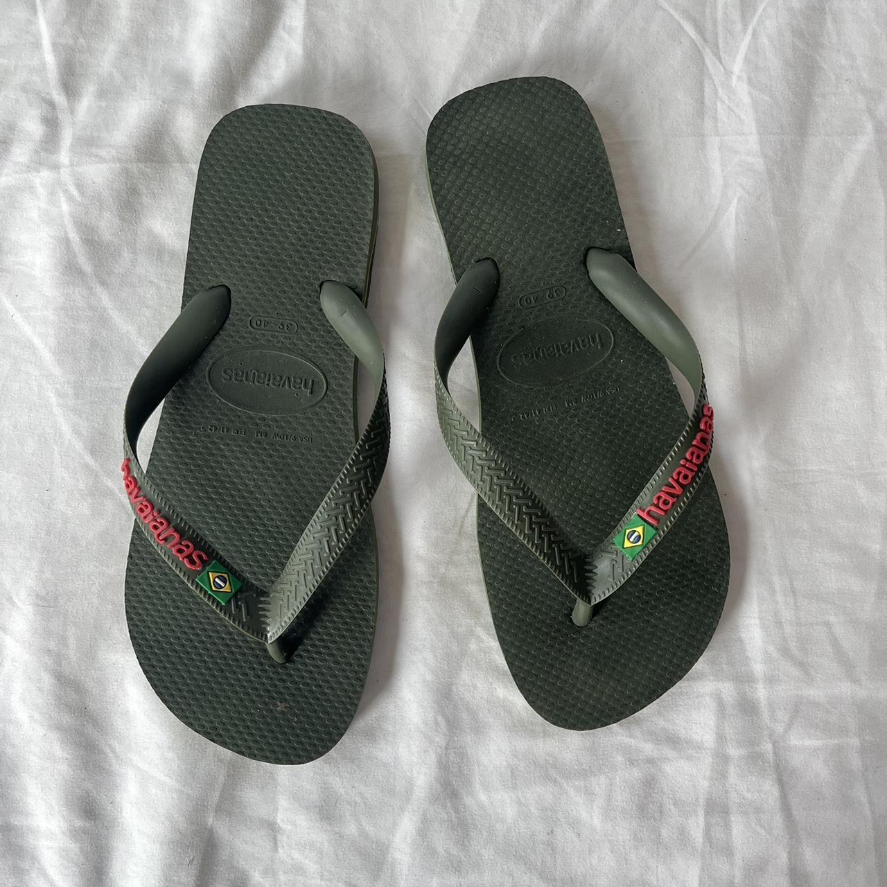 Army green Brazil flag Havaianas flip flops Size... Depop