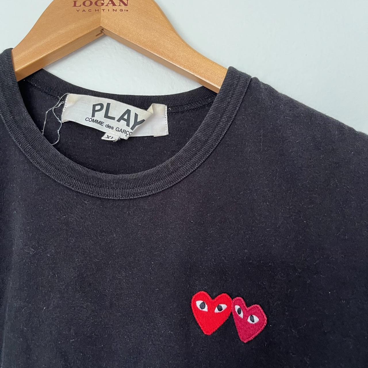 CDG double heart short sleeve shirt Size: XL fits... - Depop