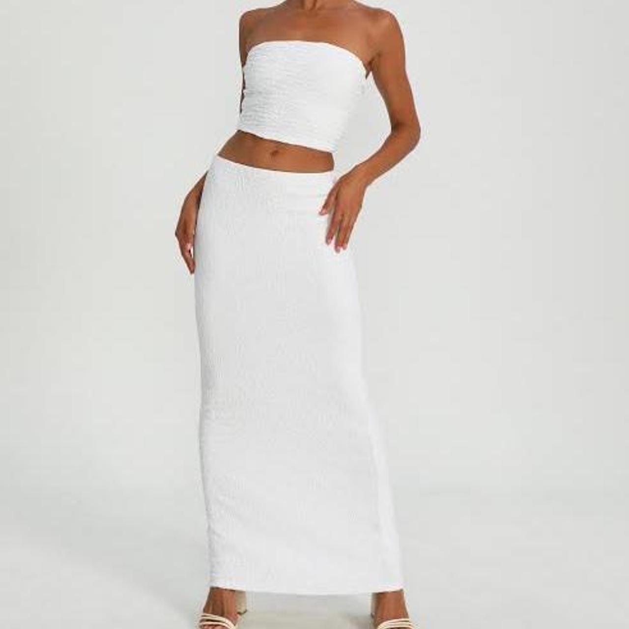 glassons white textured set bandeau + maxi skirt Depop