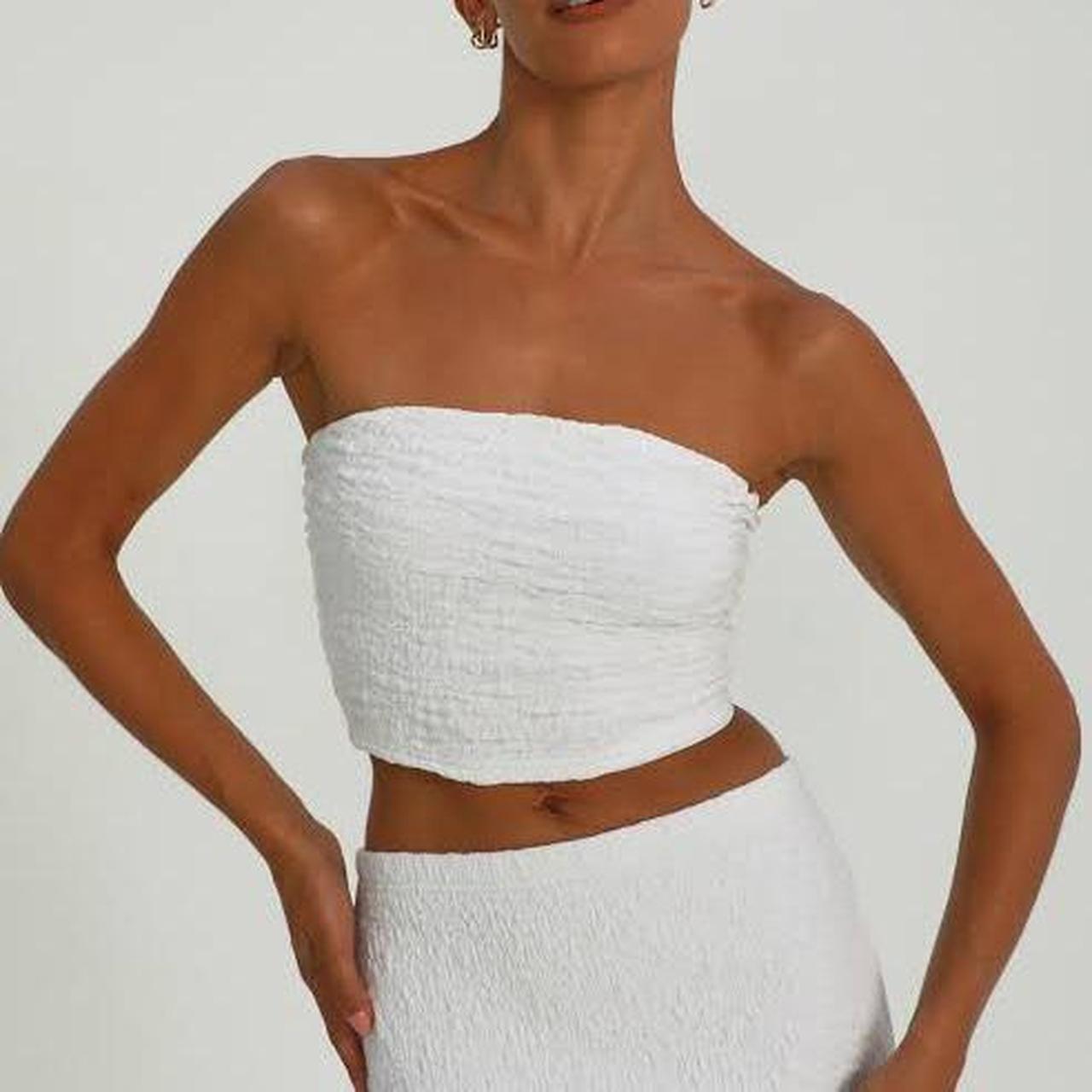 glassons white textured set bandeau + maxi skirt Depop