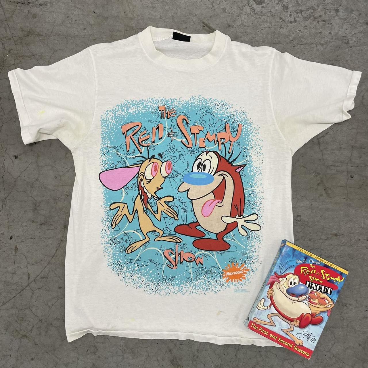 vintage ren and stimpy t-shirt size: L 🖤🖤 pit to... - Depop