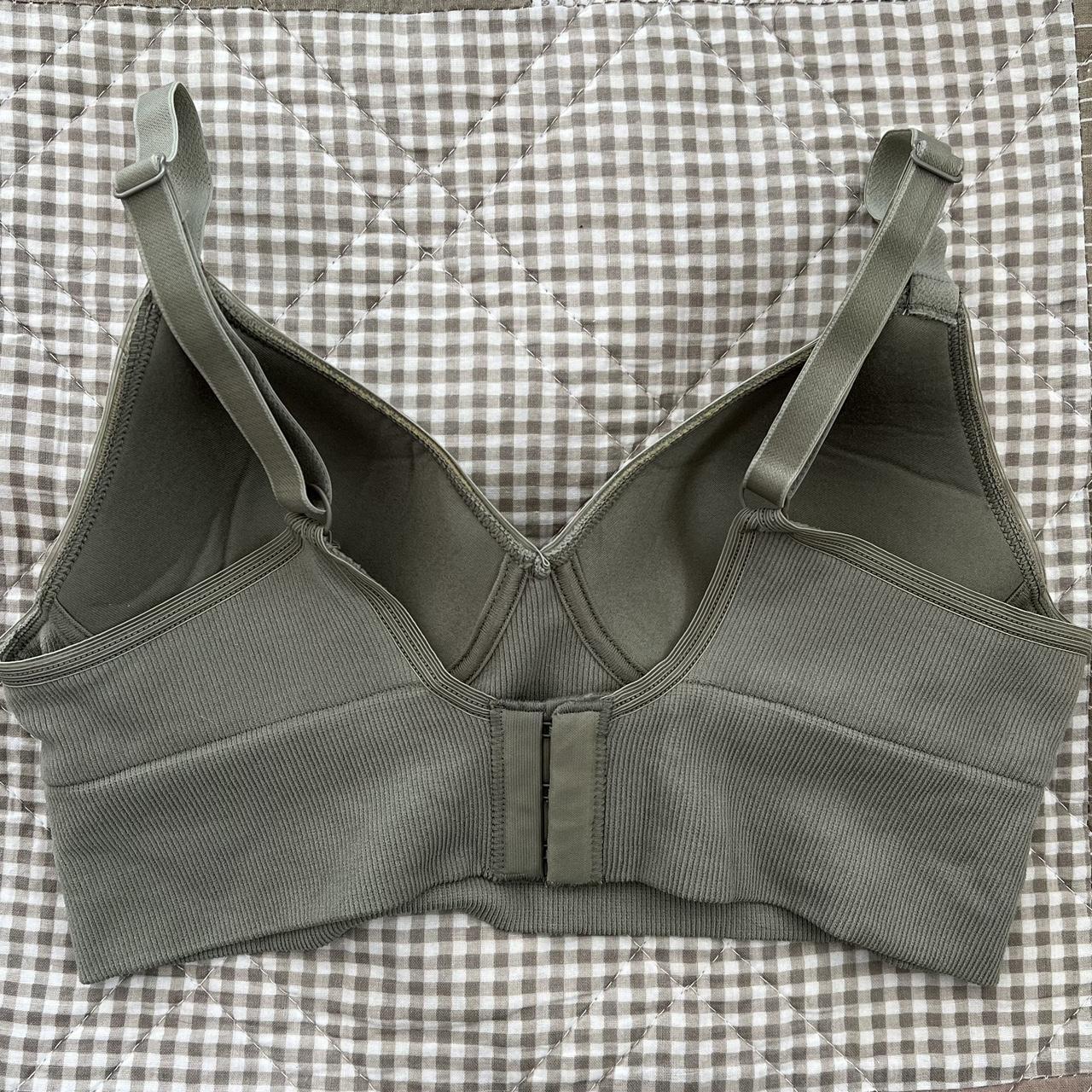 Khaki green wireless longline bra size 10a Super... - Depop