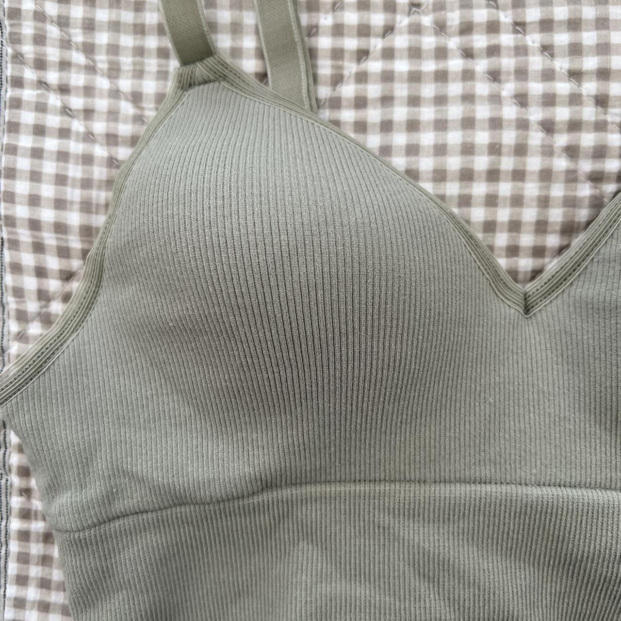 Khaki green wireless longline bra size 10a Super... - Depop