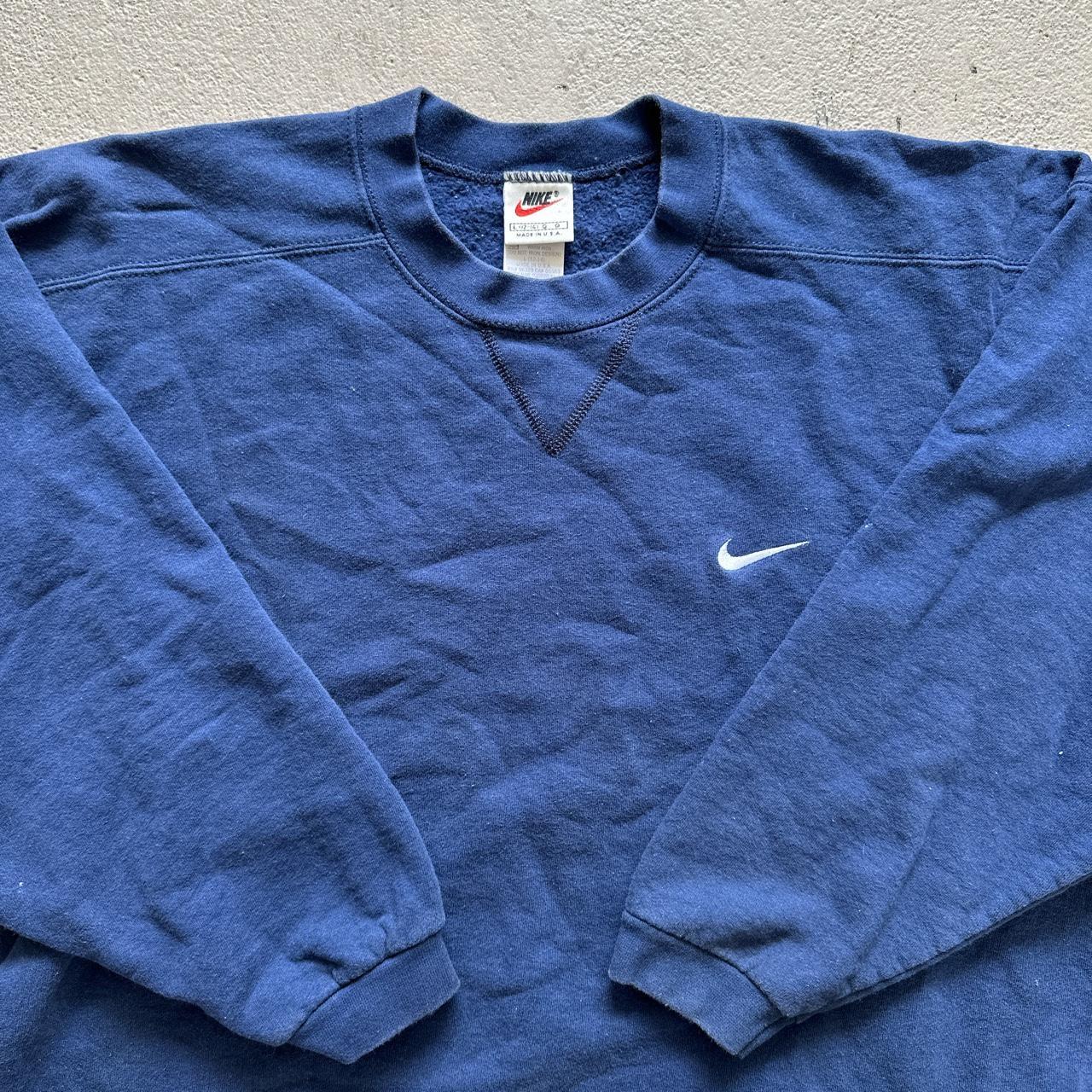 90s blue Nike white tag crewneck Size:tagged youth... - Depop