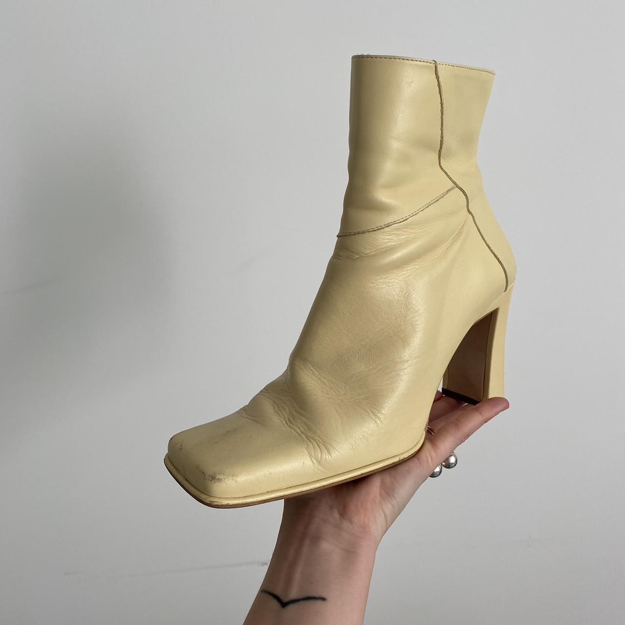 Mango boots in light yellow, worn but in good condition - Depop