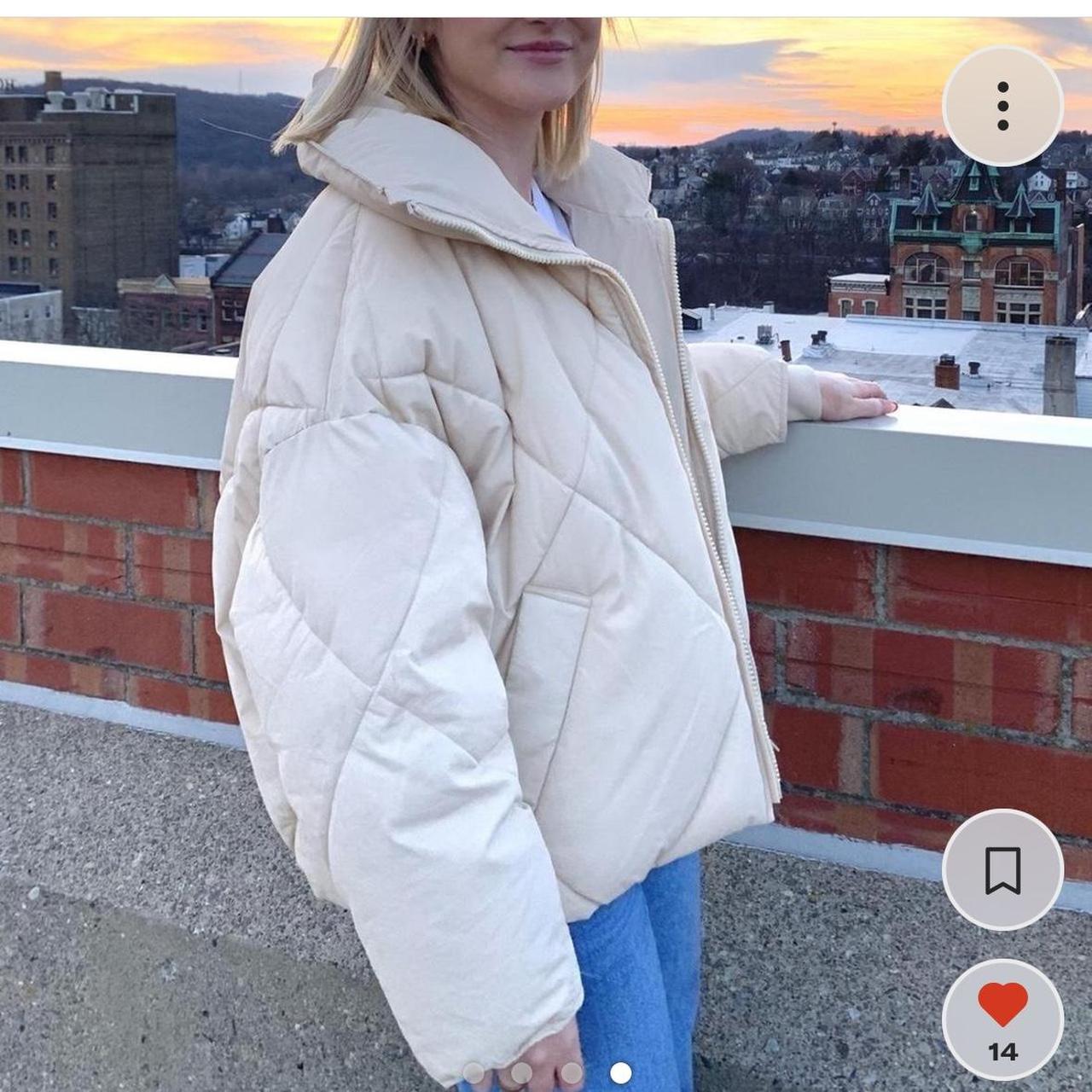 Zara Padded Jacket Cream Zara Puffer Jacket Zara Elastic Trim