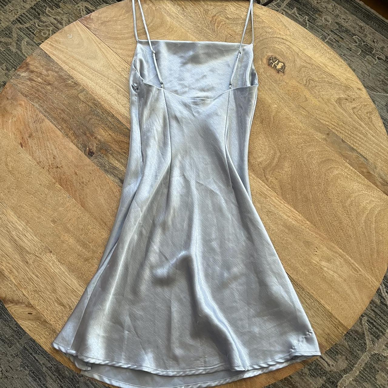 beautiful baby blue satin mini slip dress size... - Depop
