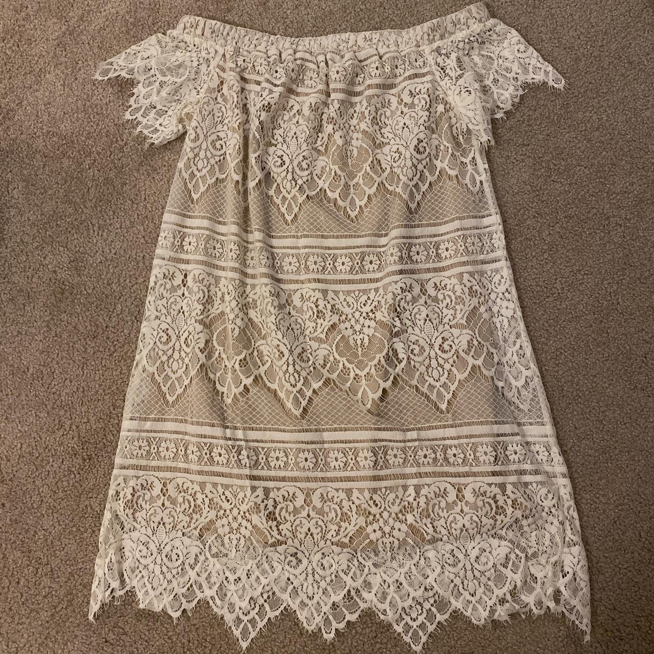 Beautiful off the shoulder white lace dress Rue... - Depop