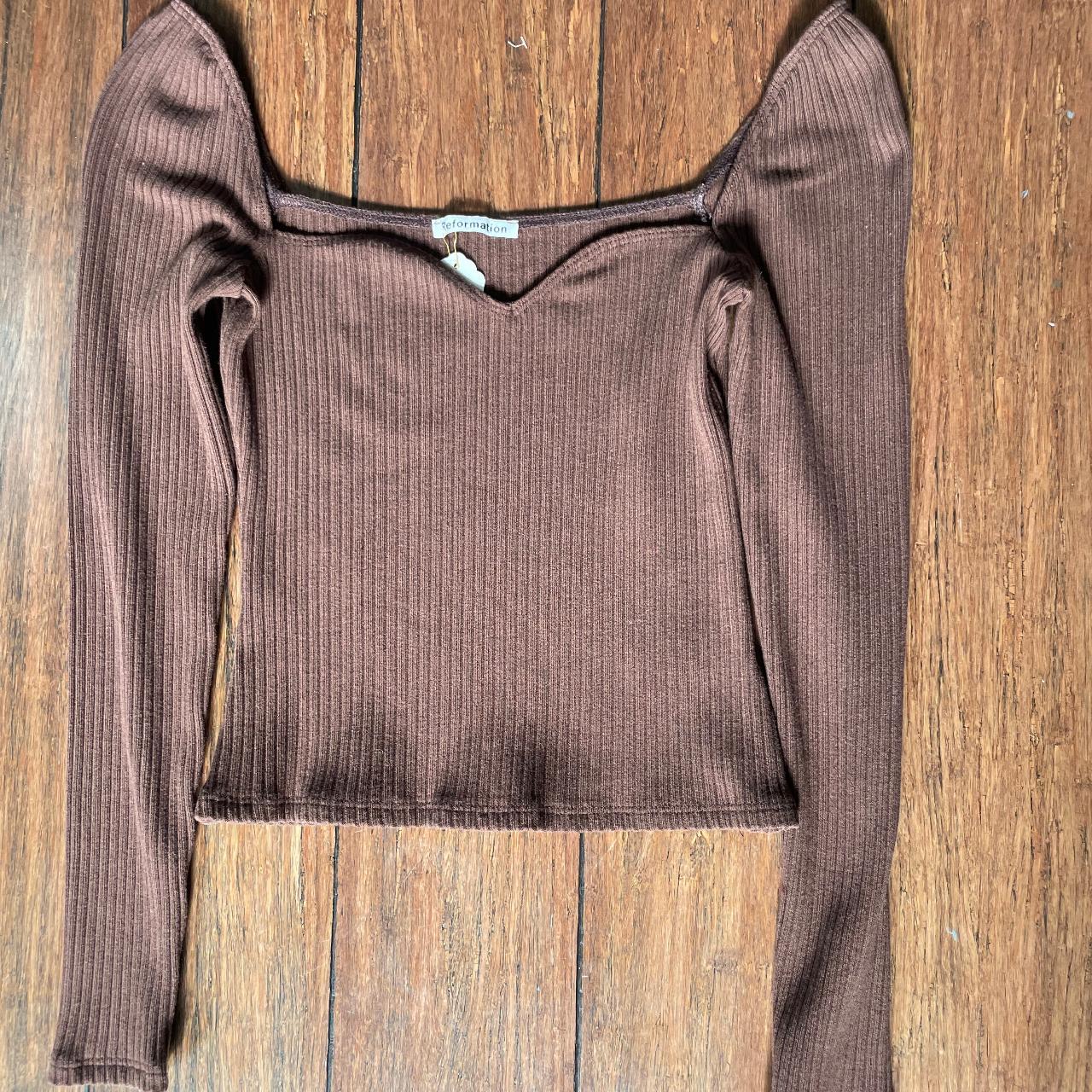 Reformation Long Sleeve Shirt Brown - Depop