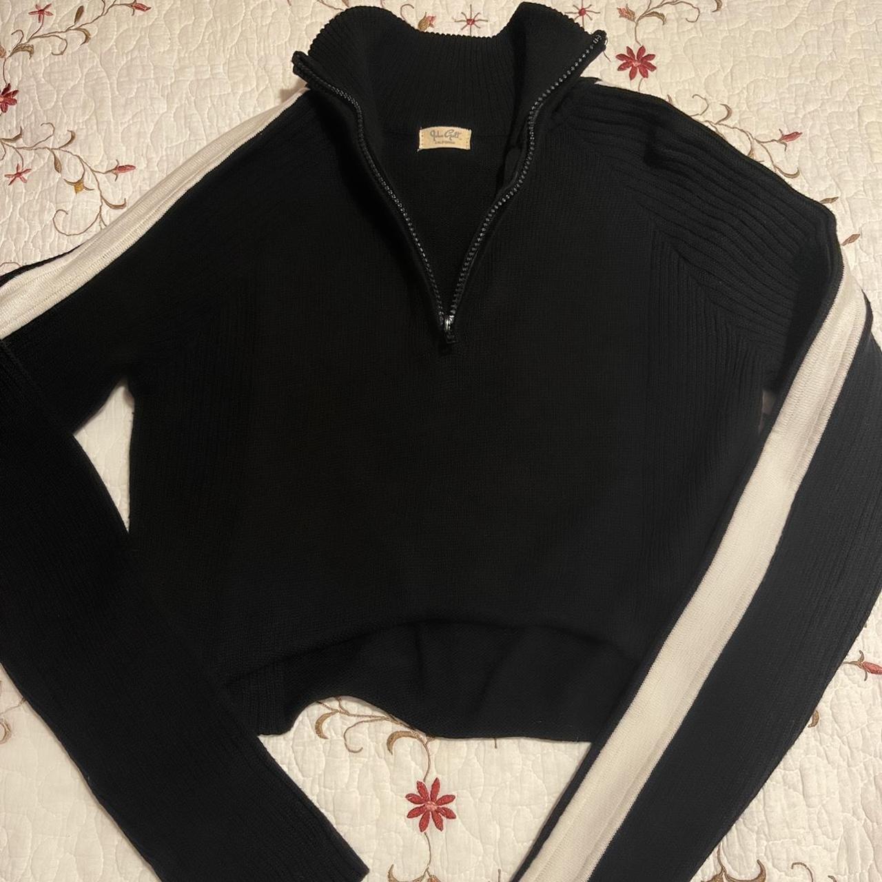 black and white zip up sweater. white stripe grown - Depop