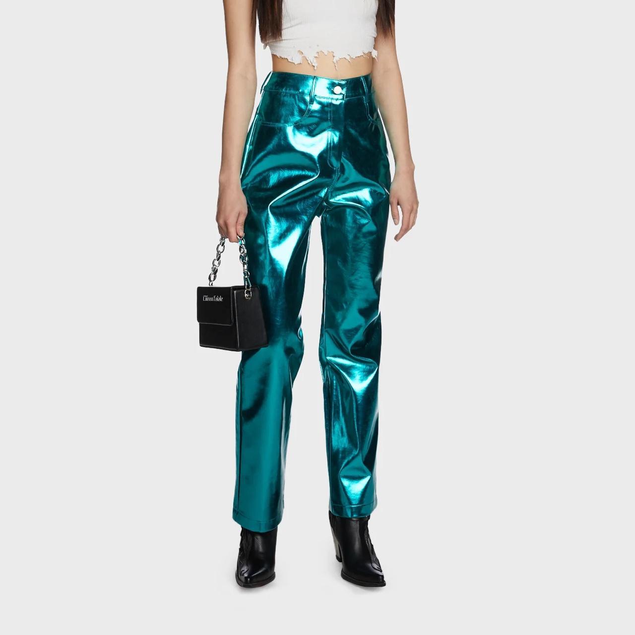 Brand is Amy Lynn. Metallic aqua pants. Size M. New... - Depop