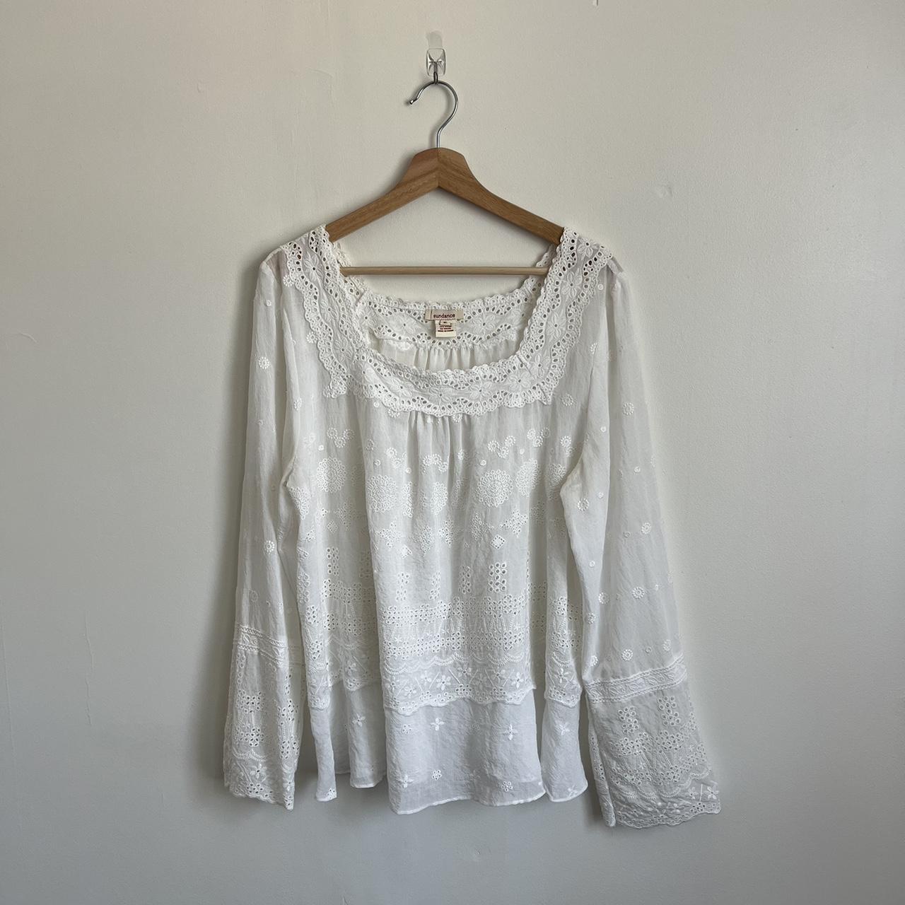 Sundance Sheer White Eyelet Square Neck Blouse -... - Depop