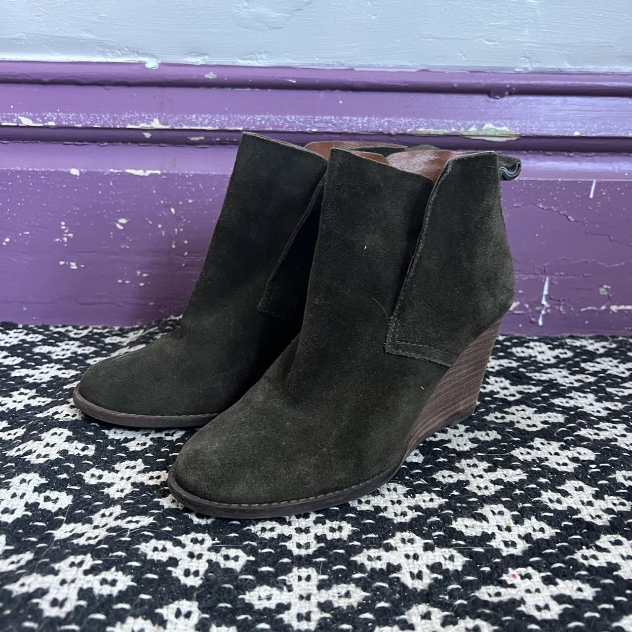 Lucky Brand Olive Green Yoniana Suede Wedge Ankle. Depop