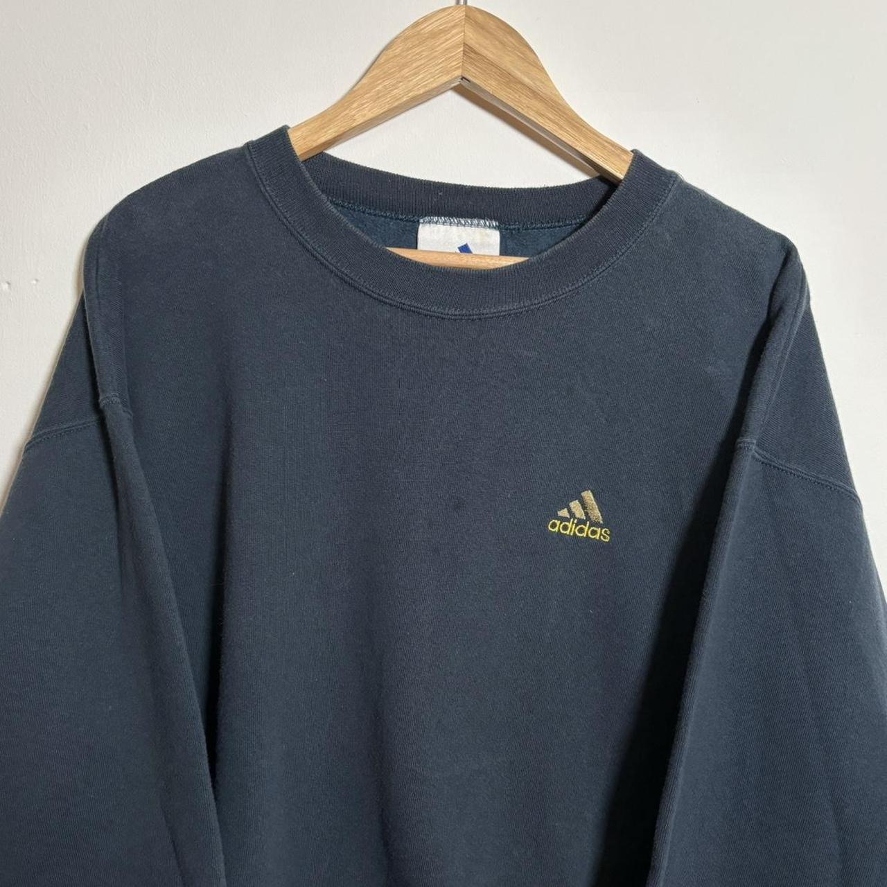 Vintage Navy Adidas Embroidered Sweatshirt... - Depop