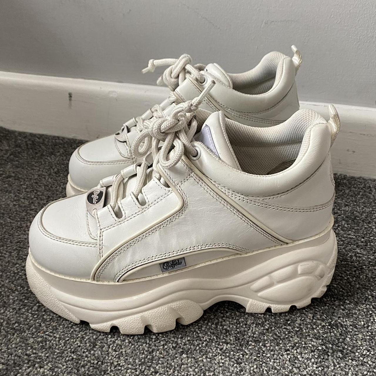 Chunky platform buffalo trainers in white Paid... - Depop