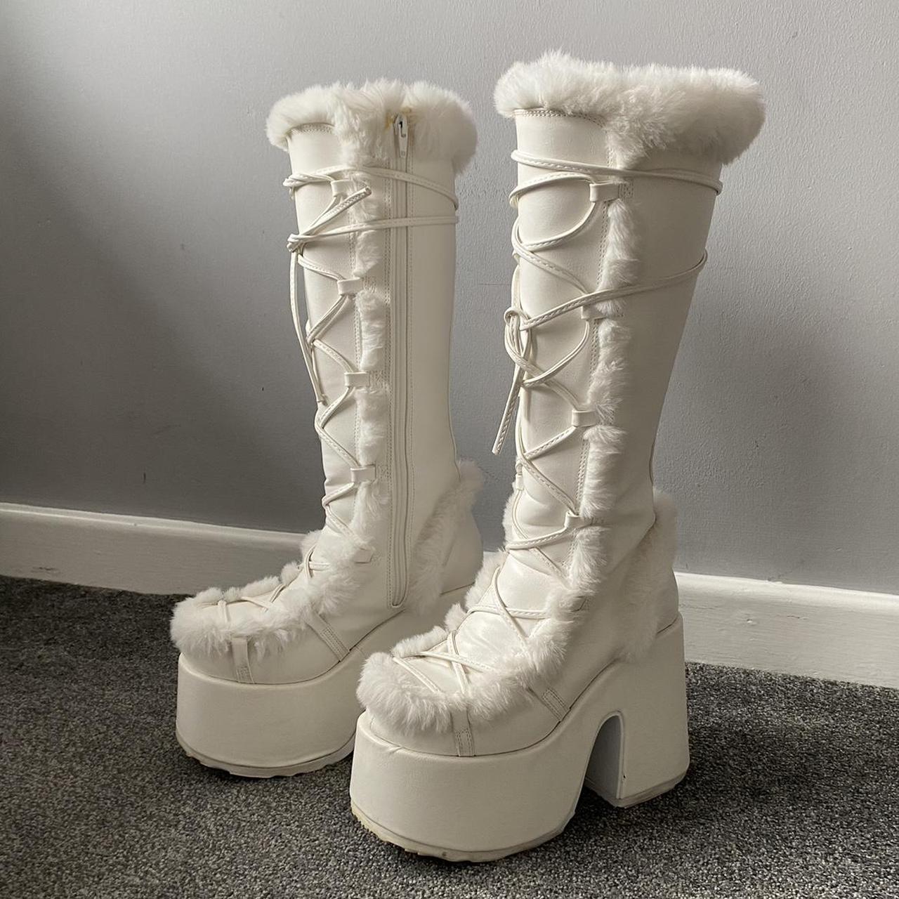 Authentic demonia platform fur boots Funky thick... - Depop