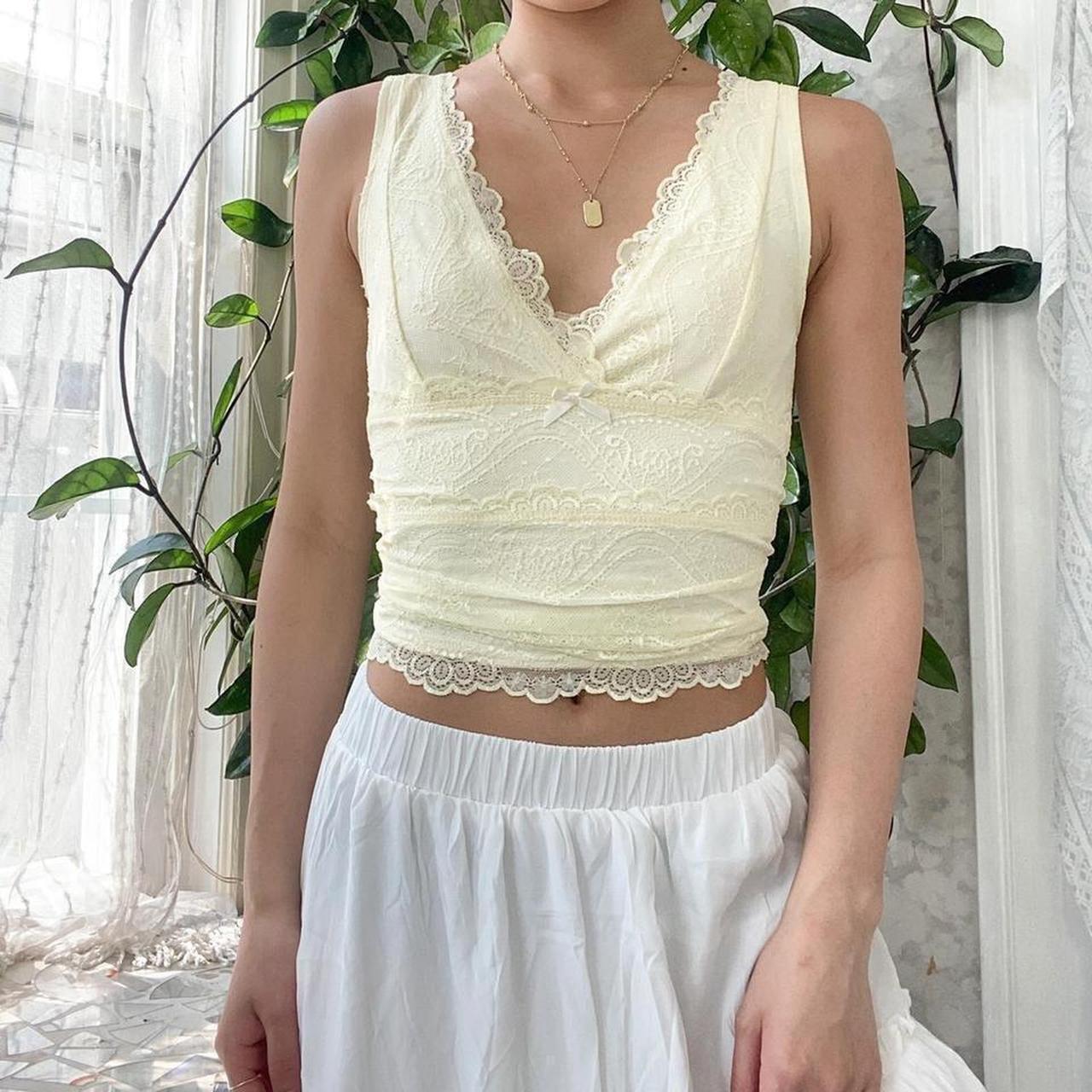 Yellow Lace V-neck Tank Top The perfect pale yellow... - Depop