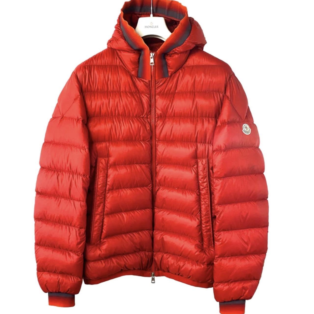 RED MONCLER AVRIEUX JACKET LIGHT WORN MARKS SIZE... - Depop