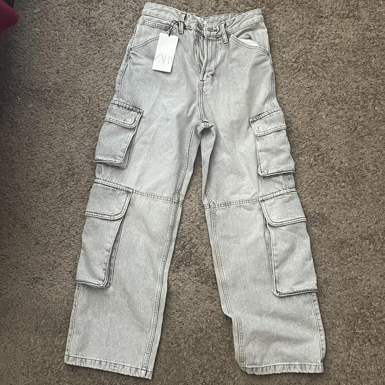 Mens ZARA 2025 Relaxed Cargo Jeans Light Wash- NEVER... - Depop