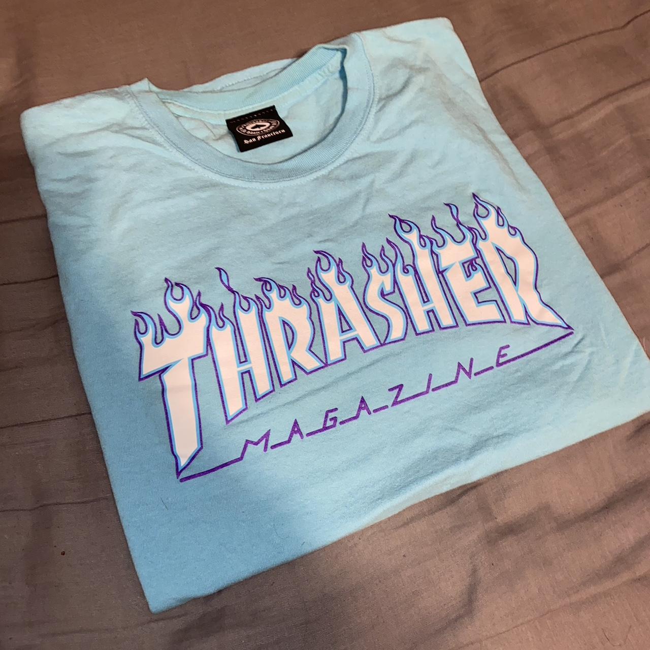 Thrasher Men's Blue and White T-shirt | Depop