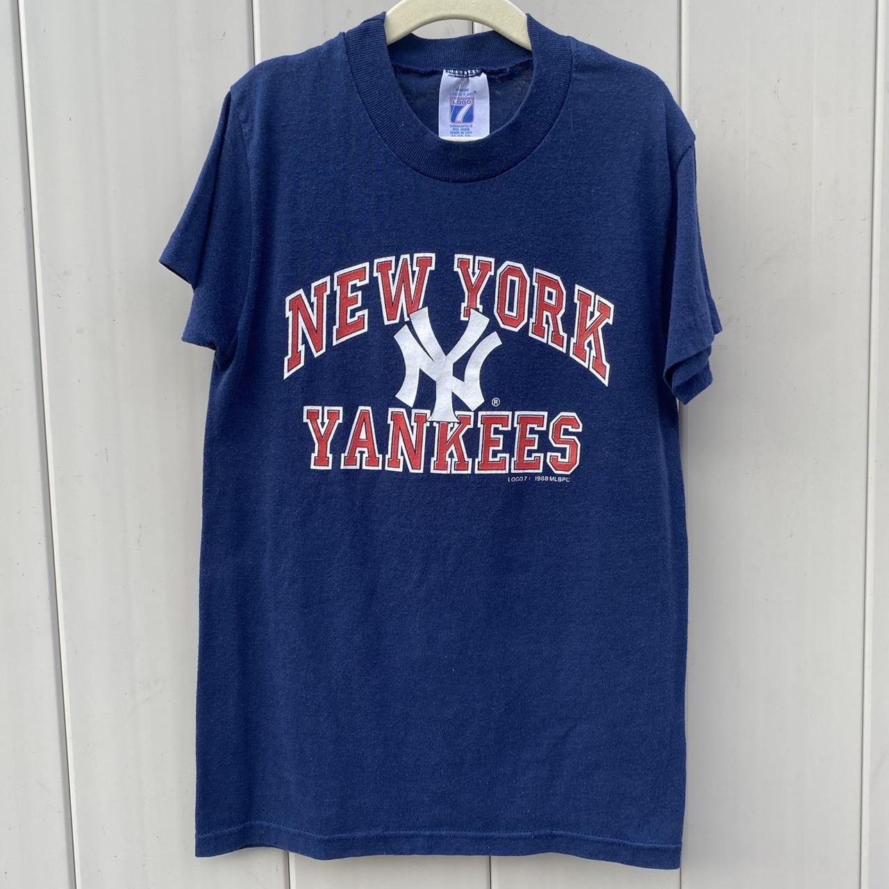 Vintage New York Yankees logo 7 1988 80s mlb shirt... - Depop