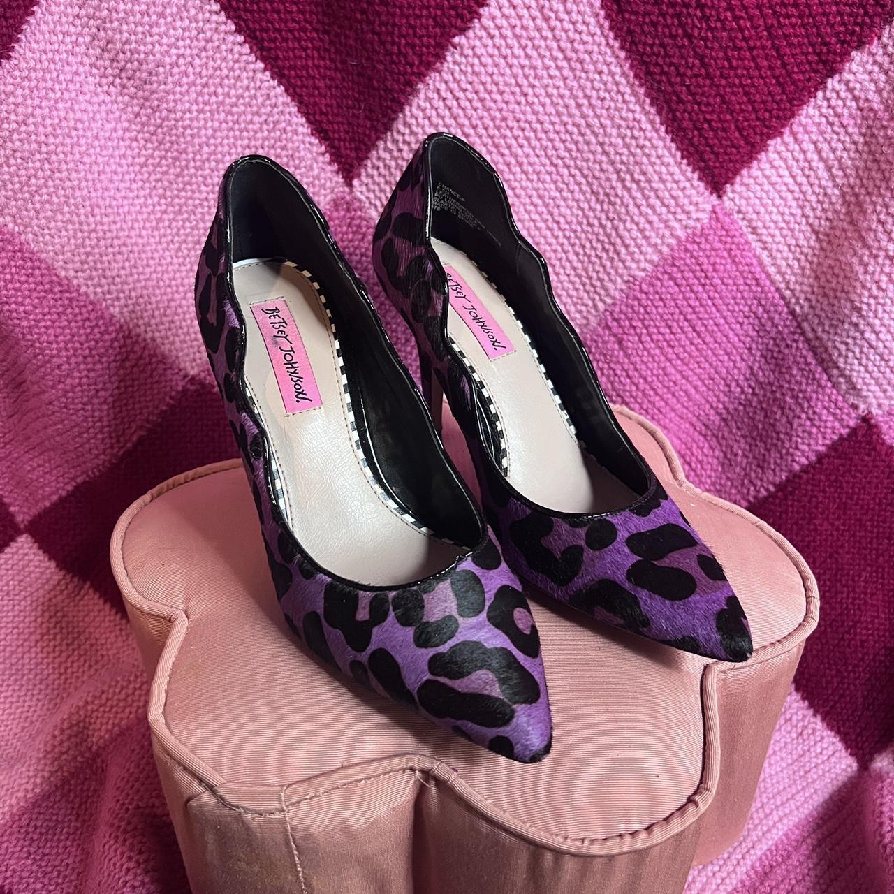 y2k purple cheetah print fur high heels betsey. Depop