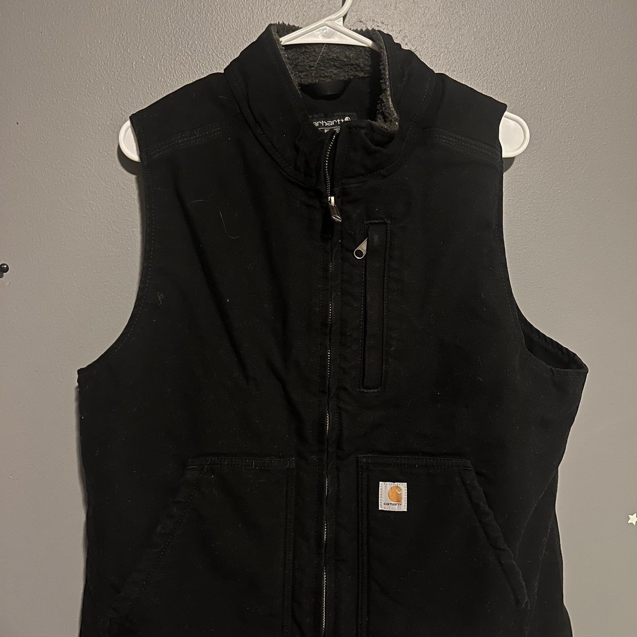 large black sherpa lined women’s carharrt vest, fits... - Depop