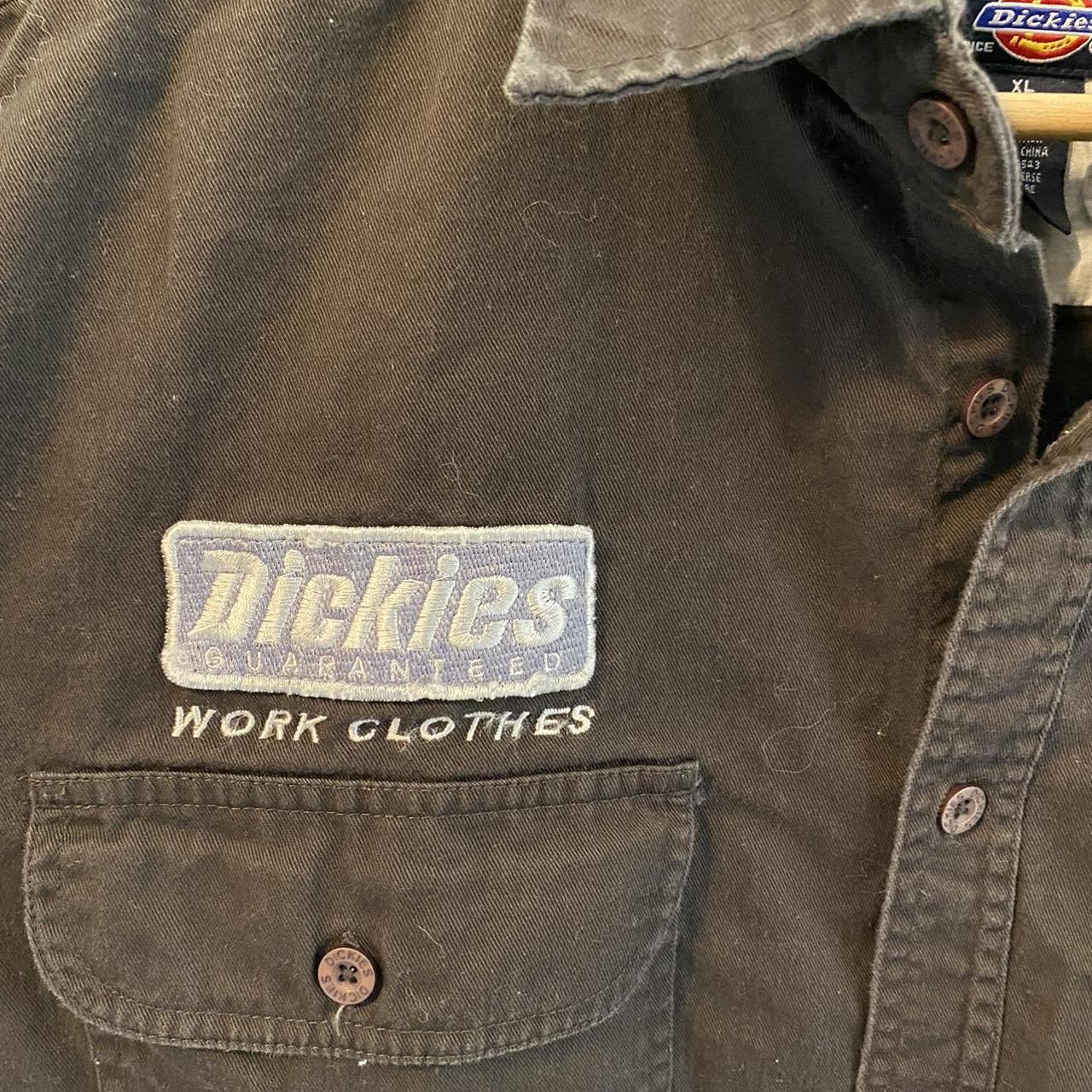 Vintage Brown Dickies Work Button Up T shirt Tagged... Depop