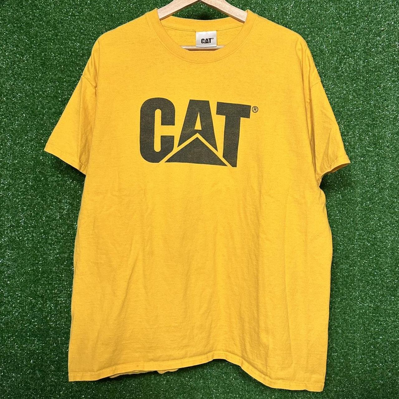 Caterpillar Men's Yellow and Black Tshirt Depop